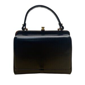 Vintage Creations By International Blue Leather Handle Handbag Gold-Tone Frame